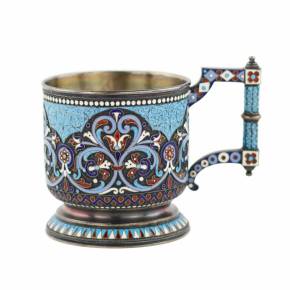 Nikolay ALEXEEV, silver cloisonné enamel glass holder in neo-Russian style. 1895 