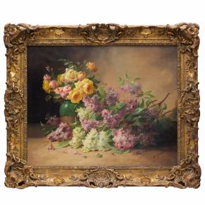 Edmond VAN COPPENOLLE. Still life with lilacs. France. 19th century. 