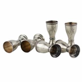Set of six goblet-shaped, silver glasses with Art Deco elements. Latvia. 1920-30. 