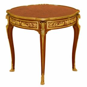 Mahogany table decorated with marquetry in the style of Louis XV, Francois Linke. late 19th century 