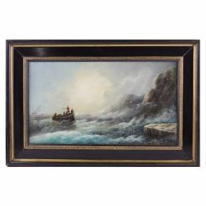 A. Stepanov. Seascape. Mooring a ship in a stormy sea. Second half of the 19th century. 
