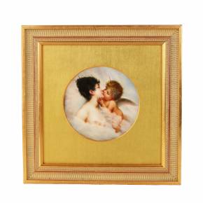 Porcelain plaque Psyche and Cupid. Late 19th century.