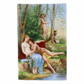 Porcelain plaque Lovers, Tricks of Cupid. Europe 19th century. 
