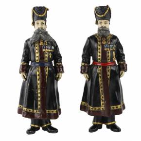 Pair of bronze figures of Russian Cossacks, personal guard of the Imperial Family. In the style of Faberge. 