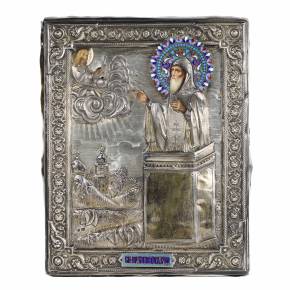 Icon Saint Simeon Stolpnik in silver cover with enamel. Semyon Galkin. The end of the XIX - the beginning of the XX century.