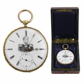 MONTRE DE POCHE EN OR AVEC PORTRAIT DE L’EMPEREUR ALEXANDRE I. COURVOISIER FILS  SUISSE, CHAUX-DE-FONDS, VERS 1815 - 1825
