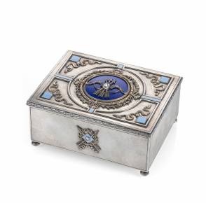 SILVER CASKET WITH ENAMEL AND DIAMONDS, WORKSHOP OF KARL FABERGÉ, MOSCOW, CIRCA 1900 RUSSIA