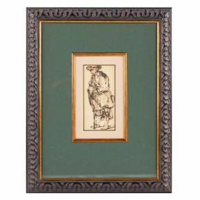 VIEILLARD AVEC BÂTON. DESSIN À LA PLUME DANS L’ESPRIT DE REMBRANDT EUROPE, XIX SIÈCLE