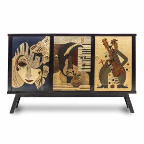 COMMODE ART DÉCO À MARQUETERIE SUR LE THÈME DE LA MUSIQUE. EUROPE, XXe SIÈCLE