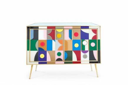 BUFFET DESIGN À PANNEAUX EN VERRE DE MURANO DANS LE STYLE DU POSTMODERNISME GÉOMÉTRIQUE ITALIE, XXE SIÈCLE