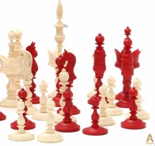 Set of bone chess pieces