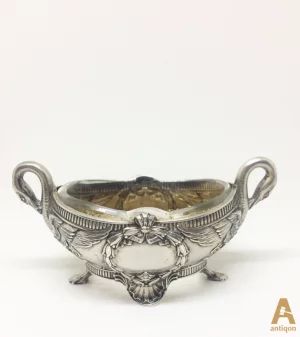A pair of Empire style silver saltcellars Swans