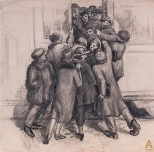 Zīmējums "Aina pie tramvaja" 1928 
