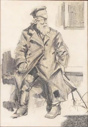 Drawing "The Old Man on the Bench" I. Repin 