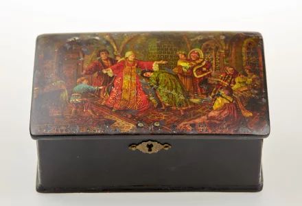 Antique Russian box "Game of blind mans buff"