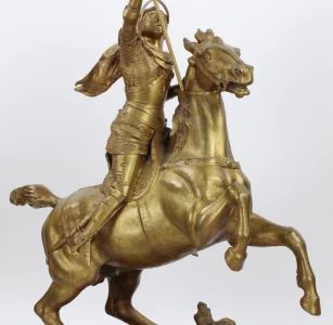 Heroic bronze of an equestrian knight. 