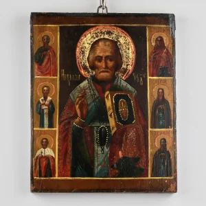 Икона. Святой Николай с предстоящими.