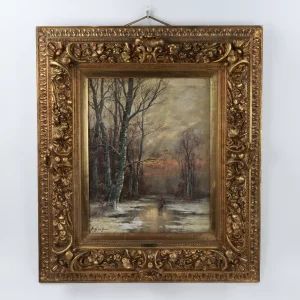 "Winter Landscape" Painting. 19th century. By  J. Graf.