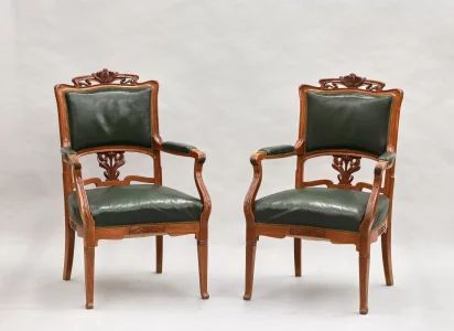 Two leather armchairs Art Nouveau