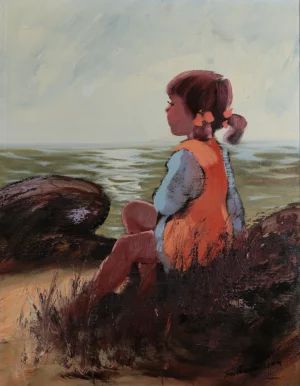 Peinture "Au bord de la mer" de l'artiste suédois Folke Carlson