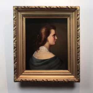 Portrait of a woman in profile.