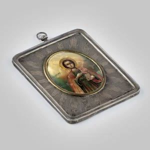 Icône "Le Saint Grand Martyr Panteleimon" dans un cadre en argent