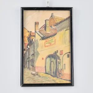 Drawing Old Riga. 1936 year. Signature Frid. 