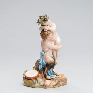 Groupe en porcelaine Satyre et Dionysos. Meissen XIXe siècle. 