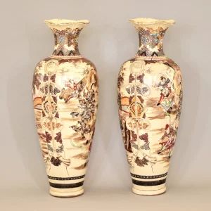 Pair of outdoor Japanese Satsuma vases. 