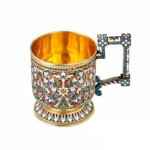 Silver glass holder in enamels. Royal Russia.