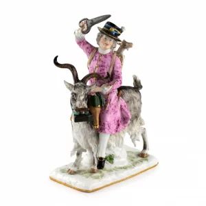 La figurine en porcelaine "Le tailleur du comte Brühl sur une chèvre" 