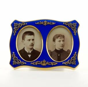 Frame for paired photographs in the style of Carl Faberge