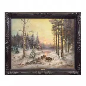 Glezna "Ziemas ainava ar mežacūkām". A. Zotovs. 