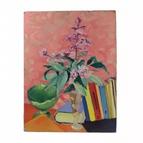 Still life with a flower and books. Zigfrīds Vēžnieks.