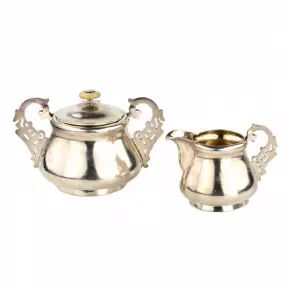 Silver creamer and sugar bowl of Imperial Russian silver. 