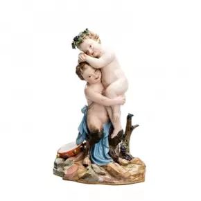 Groupe en porcelaine "Satyre et Dionysos". Meissen XIXe siècle. 