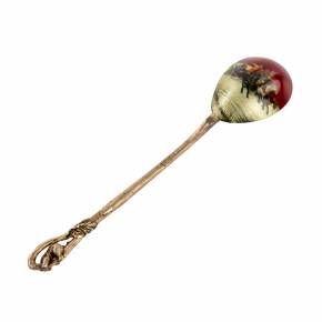 Russian silver spoon with a painted troika. V.I. Kangin Petersburg 1899-1908 