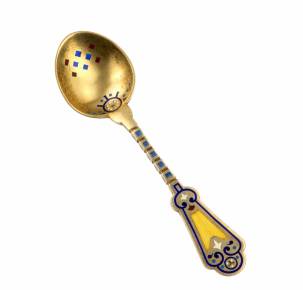 Silver spoon with Antipa Kuzmechev enamels. 