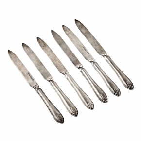 Set of 6 silver fruit knives. 