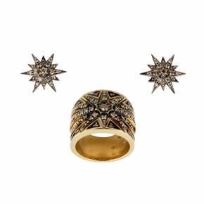 Bague et boucles d`oreilles en or avec diamants. H.Stern. De la collection Etoiles. 