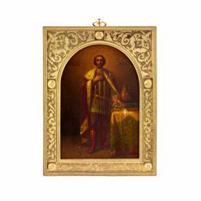 Икона Святого князя Александра Невского, в серебряном окладе, фирмы Владимирова. 