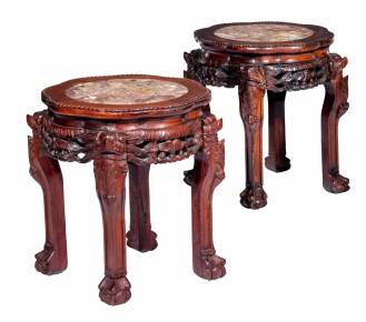 Pair of carved Chinese consoles from the 19th century. 