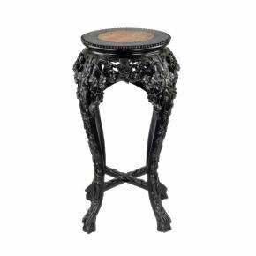 Carved, Chinese vase stand, ebony with marble. 