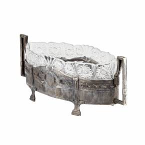Silver jardinière with crystal. 