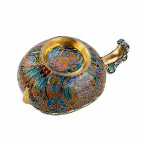 Large magnificent silver ladle 84 assay P. Ovchinnikov with stained glass enamel. Moscow. At the turn of 1900 