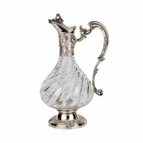 French wine jug. Glass in silver. 