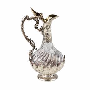 French glass jug with silver for wine, late 19th century. 