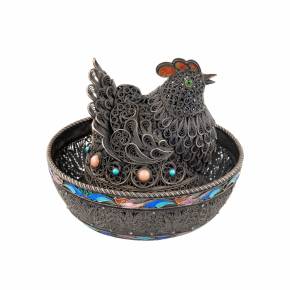 Easter plow pot made of silver with enamel - Hen. 