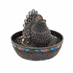Easter plow pot made of silver with enamel - Hen. 