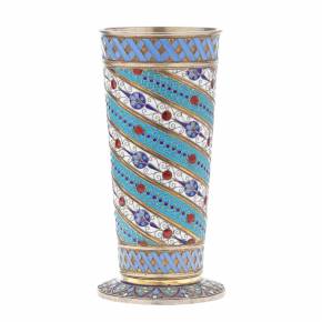 Silver goblet of the 19th century with gilding and cloisonne enamel. Antip Kuzmichev. Moscow 